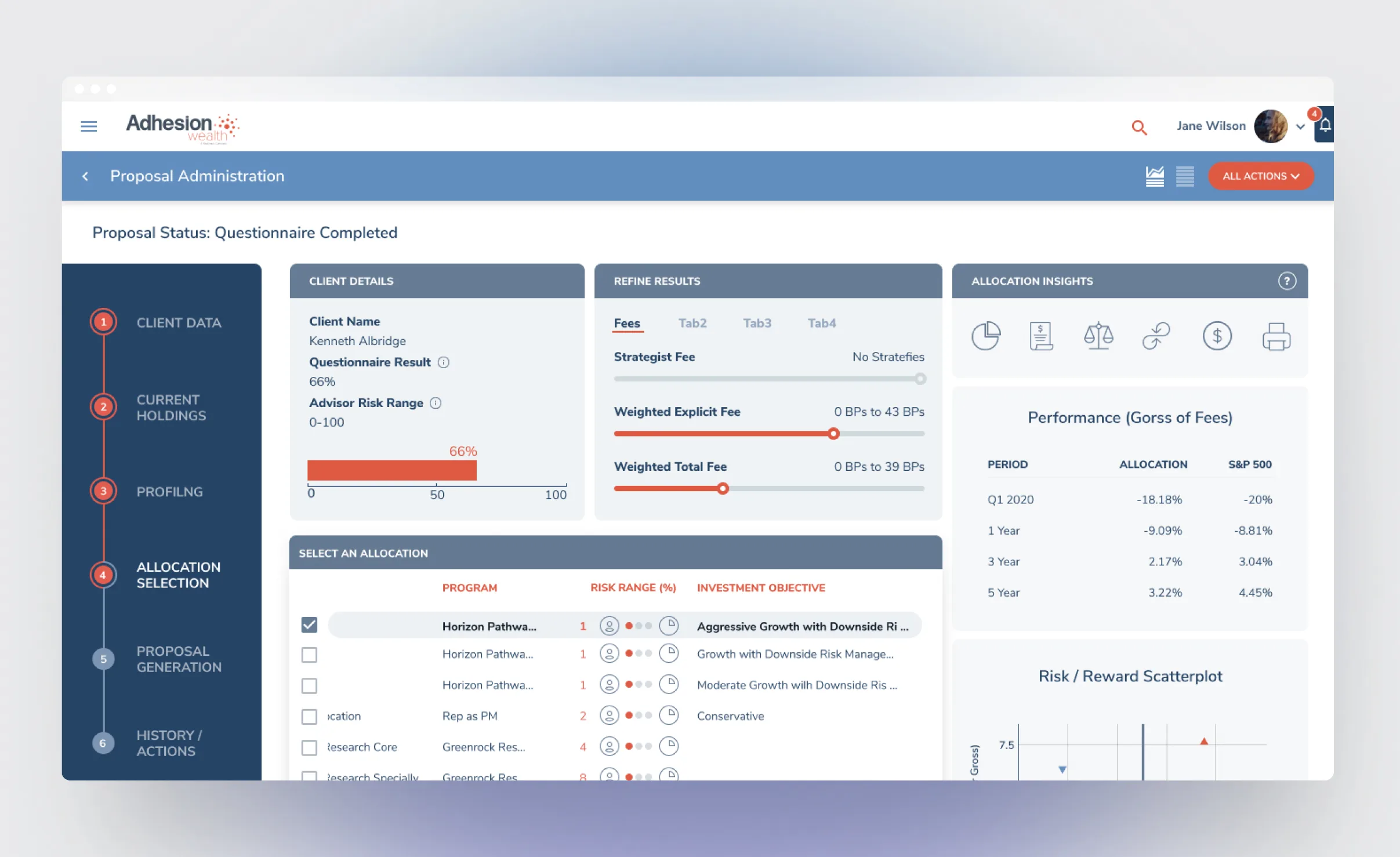 Adhesion Wealth design screen