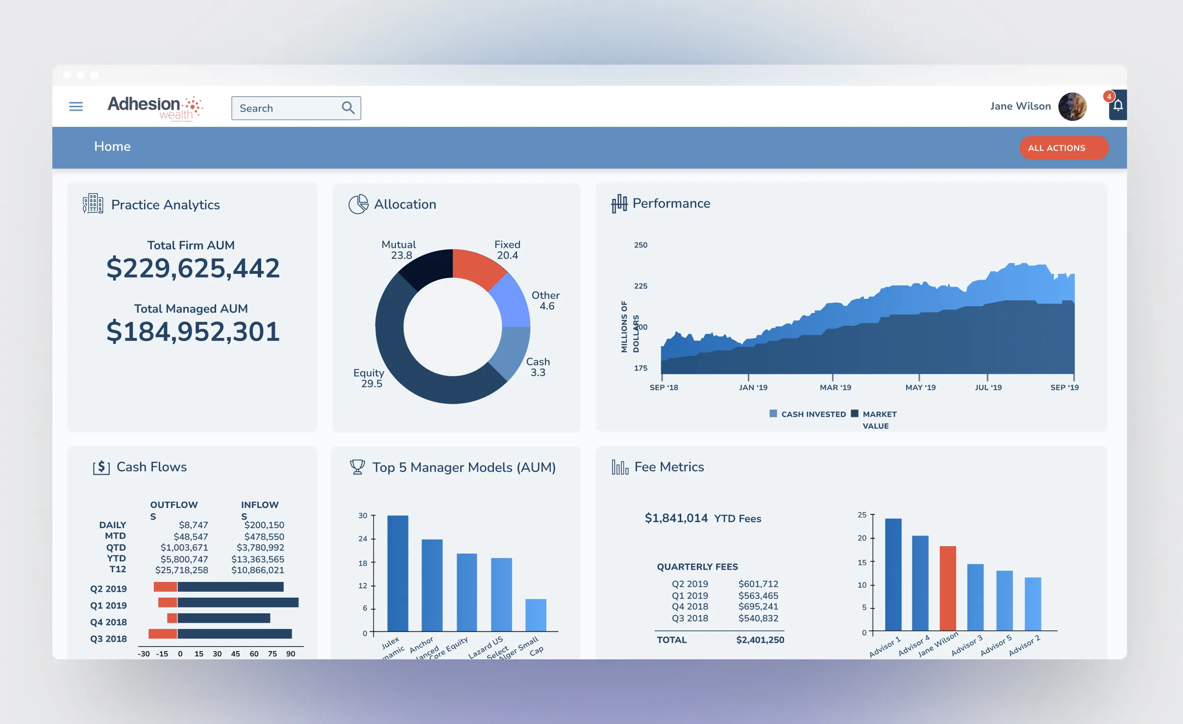 Adhesion Wealth design screen