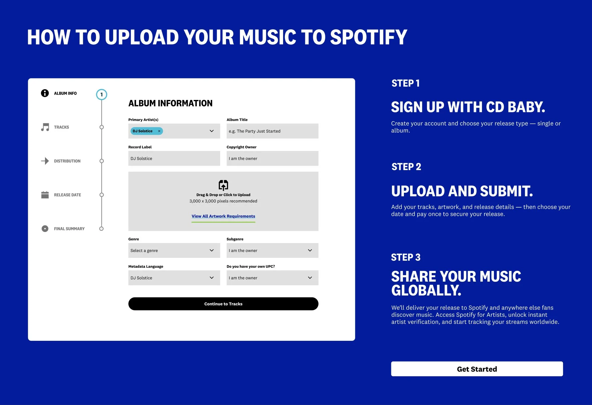CD Baby: Upload flow · sign up