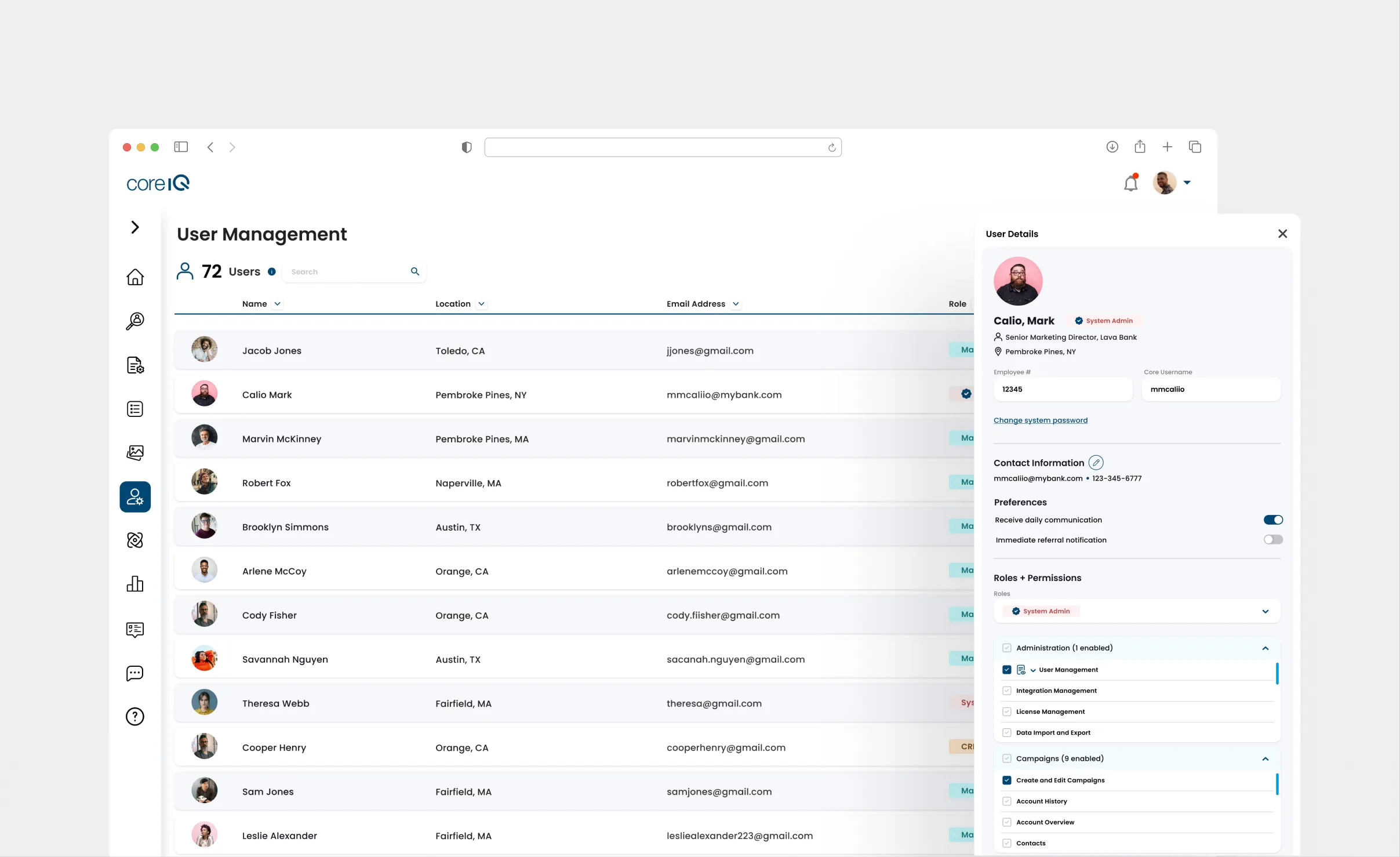 coreIQ design screen