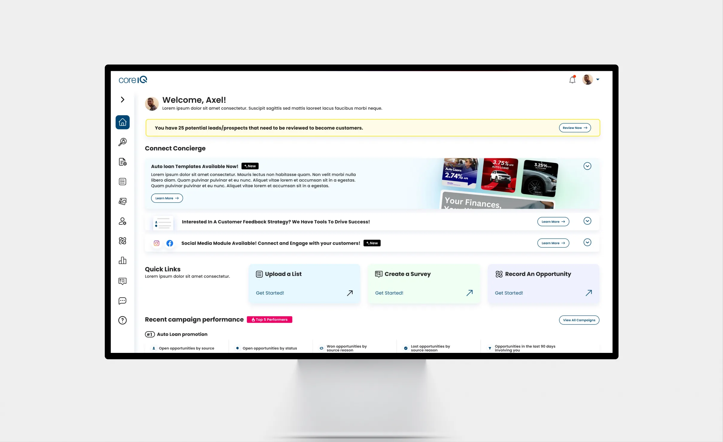 coreIQ: Dashboard · desktop