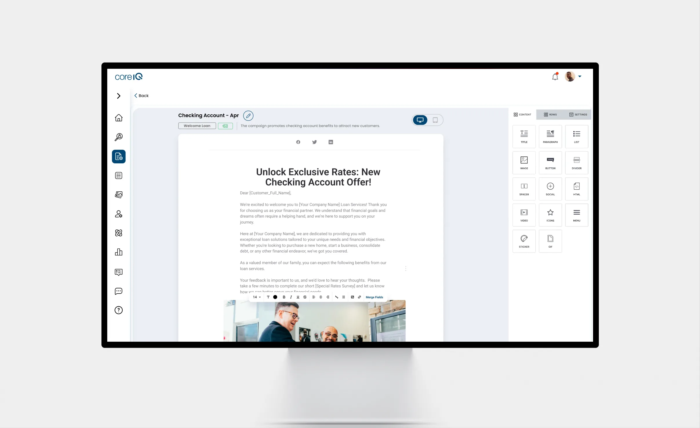 coreIQ: Email editor · desktop