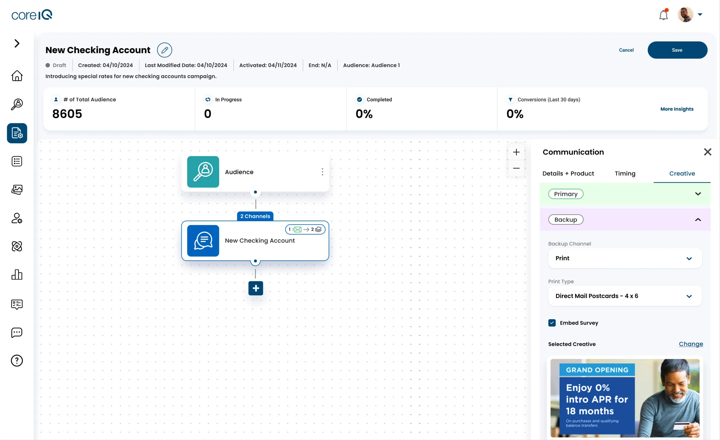 coreIQ design screen