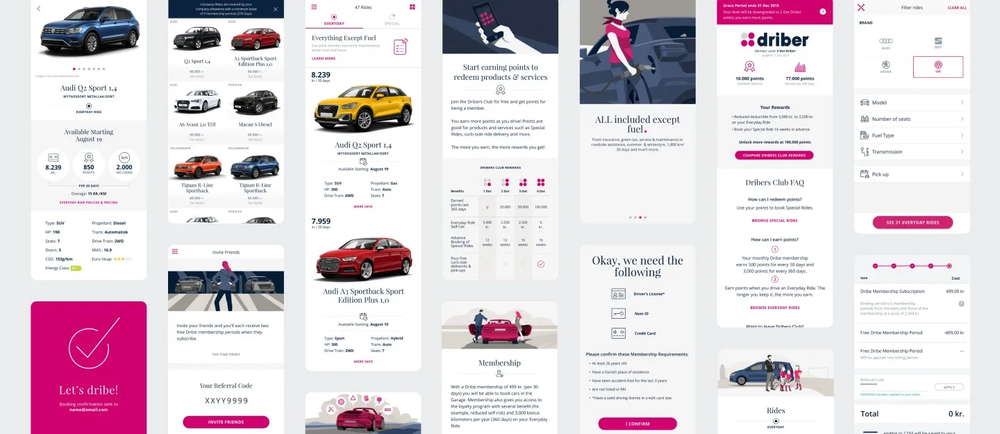Dribe: Consumer app screens