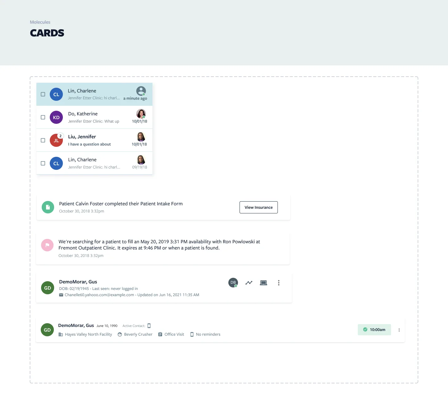 Luma Health: Component docs · Cards