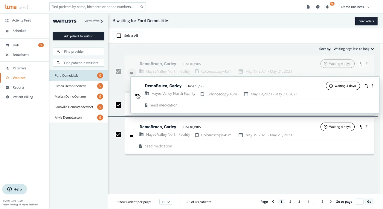 Luma Health: Waitlist · Drag