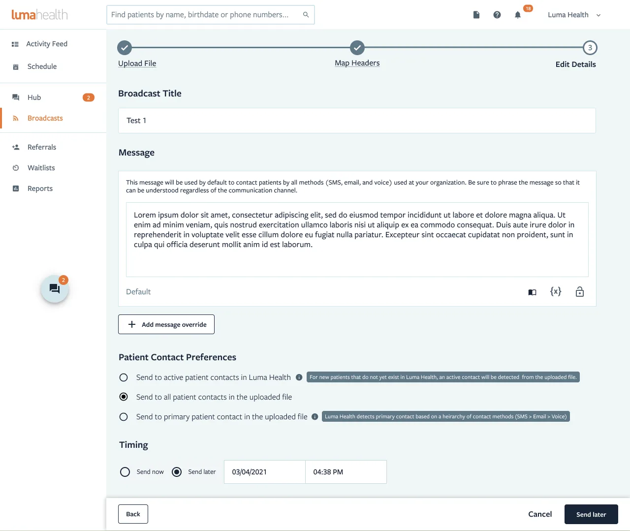 Luma Health: Broadcast 4 · Edit details