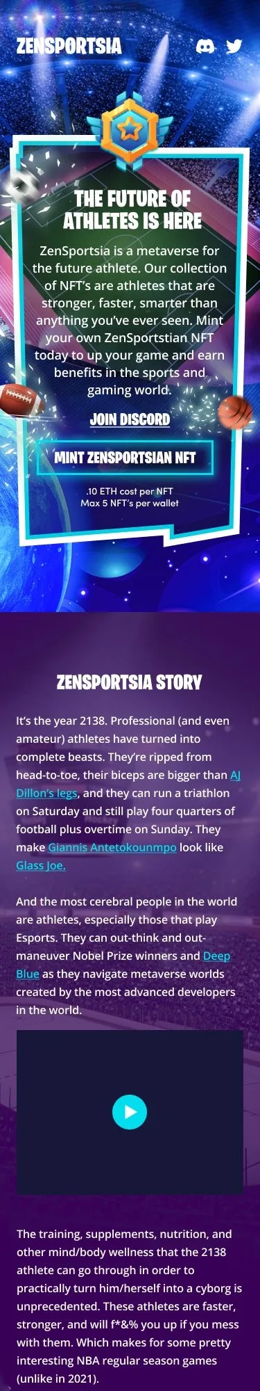 ZenSports: ZenSportsia NFT · mobile · top section