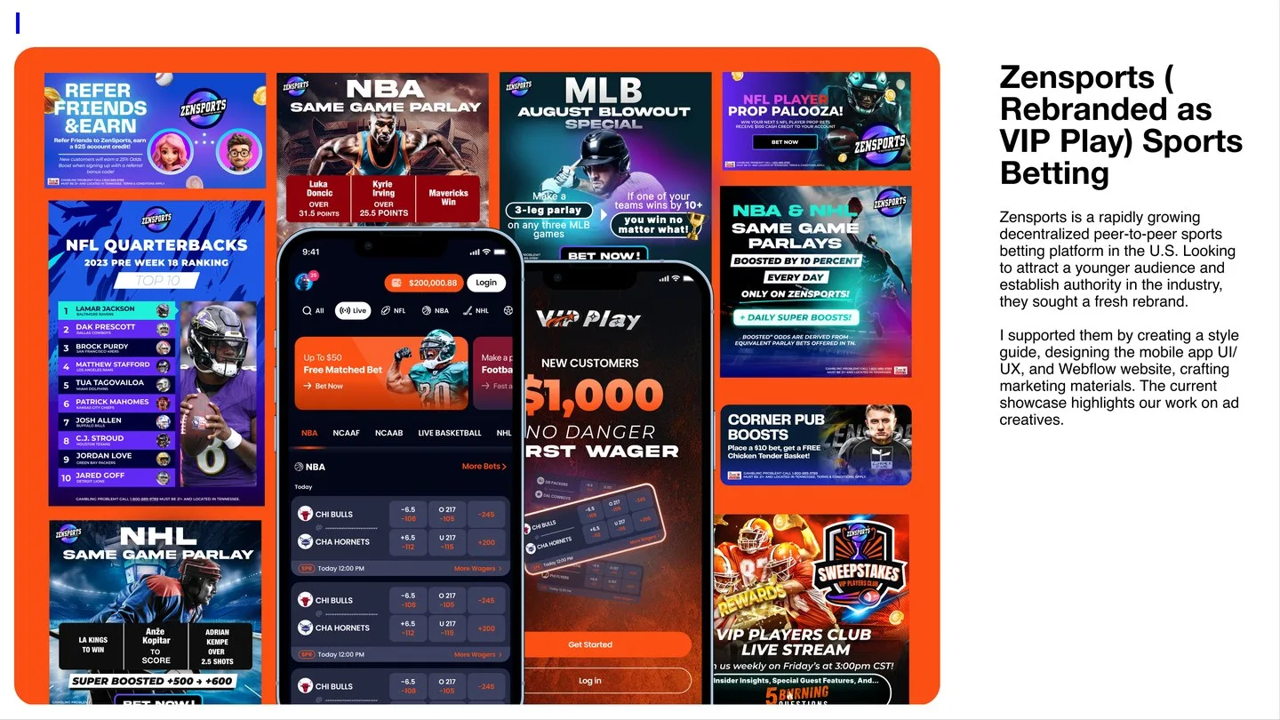 ZenSports → VIP Play: Portfolio case slide